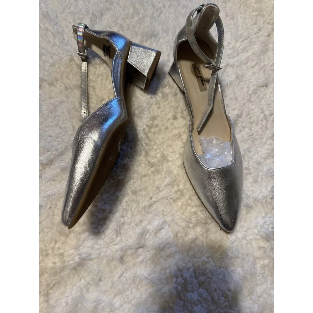 Paul Green Nicki Mary Jane  Heels Shoes Womens Size 6 US 4 UK Silver Leather